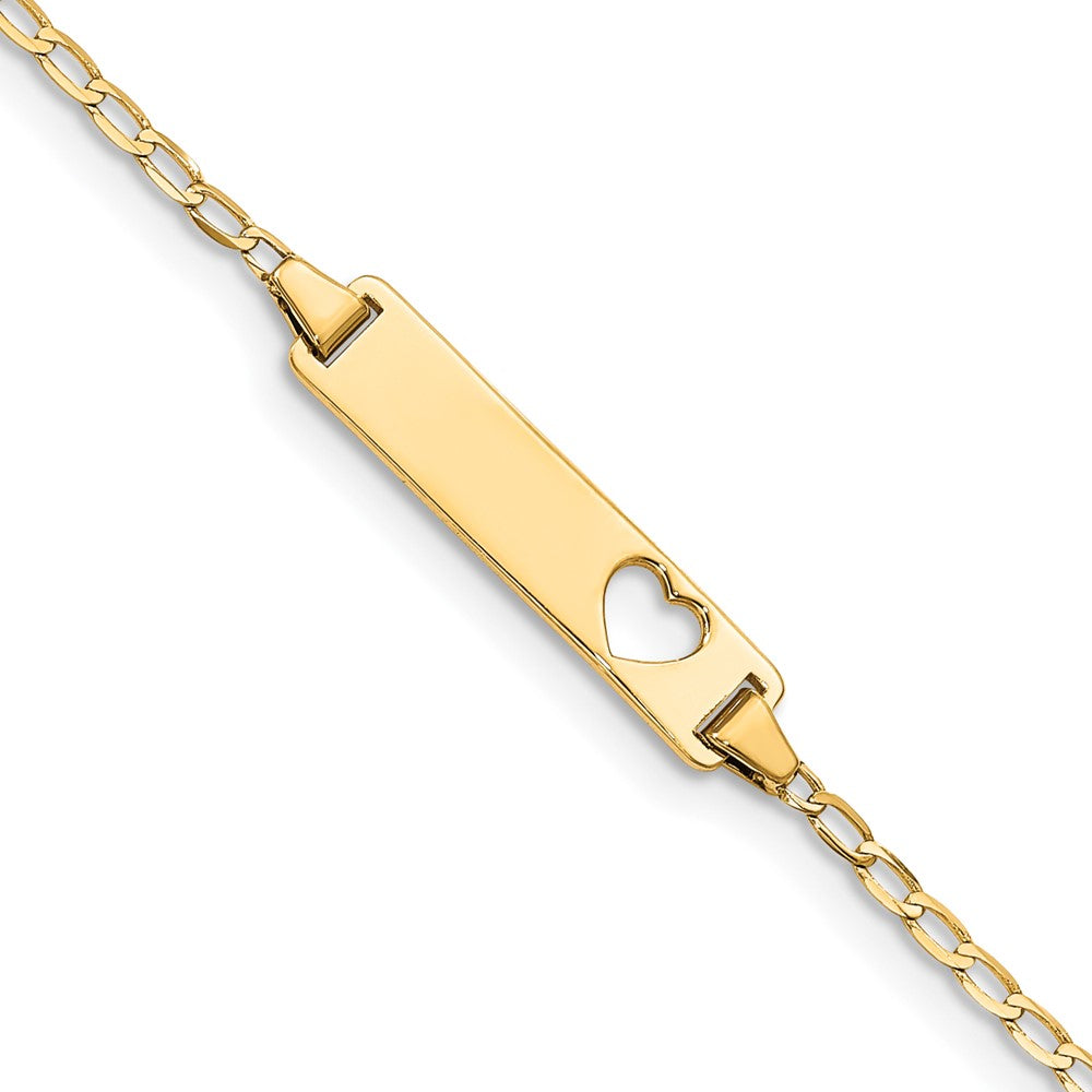 Solid 14K Yellow Gold Cut-out Heart Flat Curb Link ID Bracelet