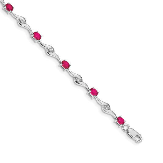 14k White Gold White Sapphire and Ruby Bracelet