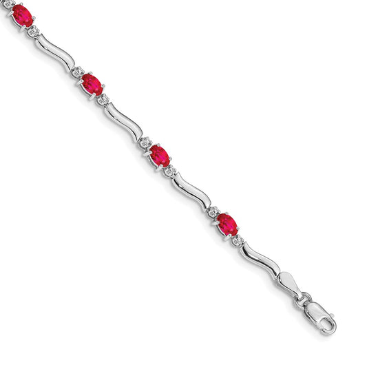 14k White Gold Natural Diamond and Ruby Bracelet