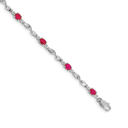 14k White Gold Natural Diamond and Ruby Bracelet