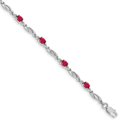 14k White Gold Natural Diamond and Ruby Bracelet