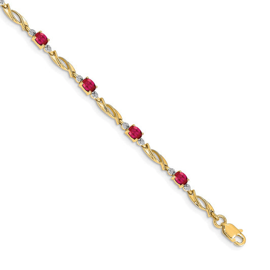 14k Yellow Gold Natural Diamond and Oval Ruby Bracelet