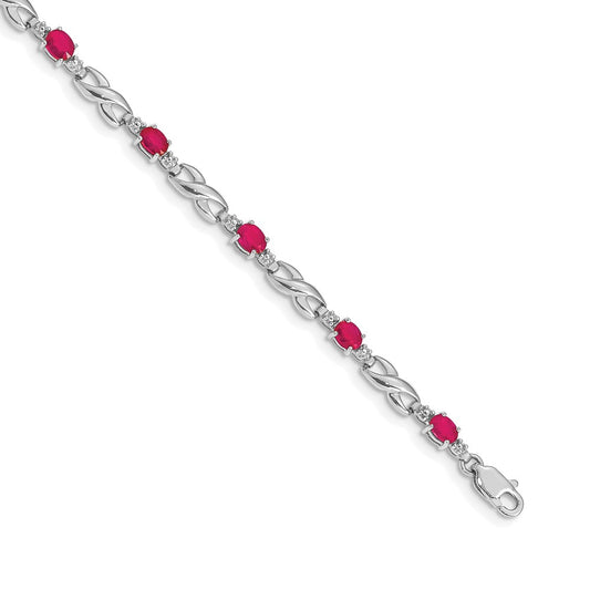 14k White Gold Natural Diamond and Ruby Bracelet