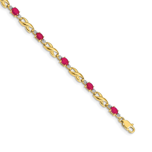 14k Yellow Gold Natural Diamond and Oval Ruby Bracelet