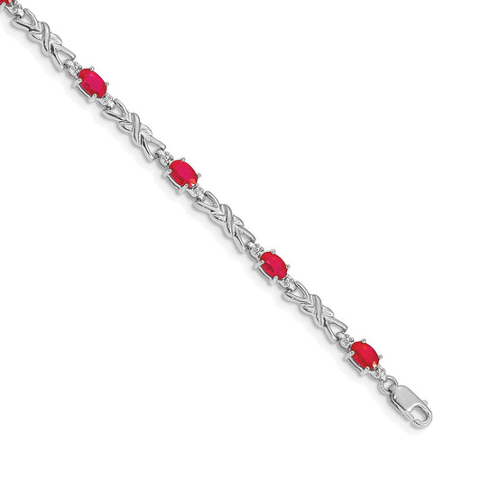 14k White Gold Natural Diamond and Ruby Bracelet