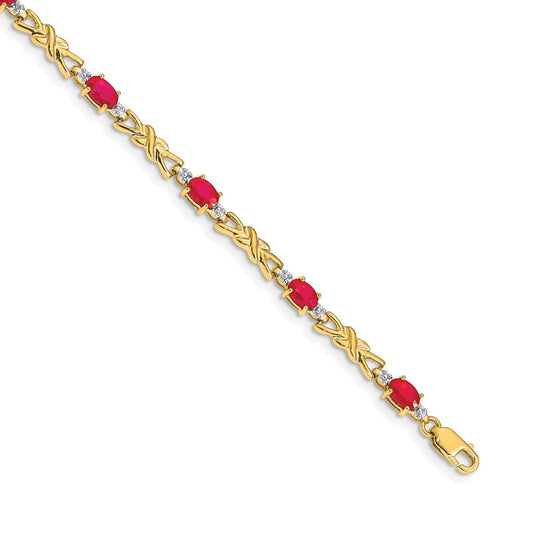 14k Yellow Gold Natural Diamond and Oval Ruby Bracelet