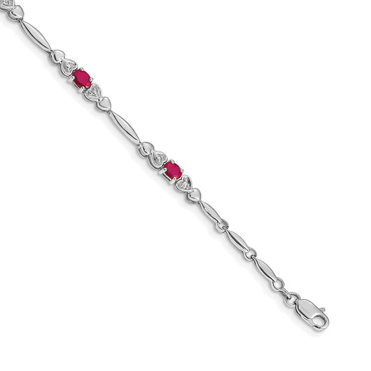 14k White Gold Natural Diamond and Ruby Bracelet