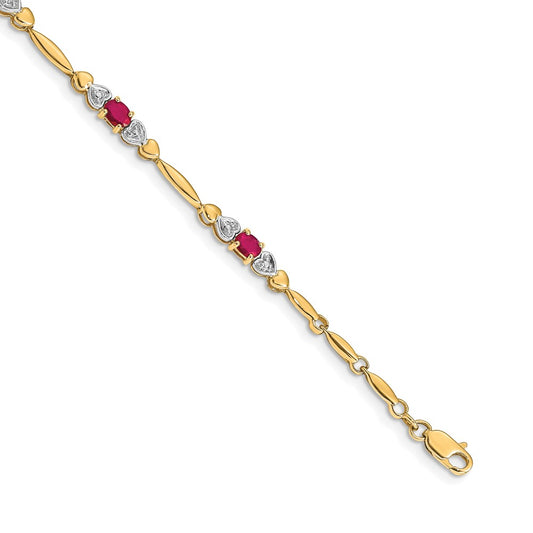 14k Yellow Gold Natural Diamond and Ruby Bracelet