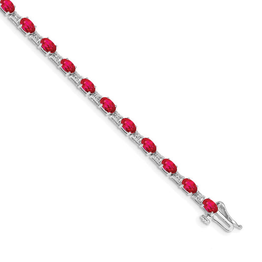 14k White Gold Natural Diamond and Ruby Bracelet