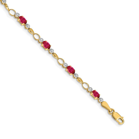 14k Yellow Gold Completed Open-Link Diamond/Ruby Bracelet