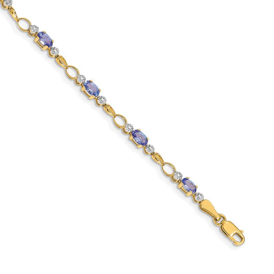 14k Yellow Gold Open-Link Diamond/Tanzanite Bracelet