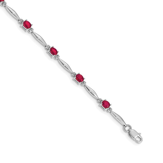 14k White Gold Natural Diamond and Ruby Bracelet