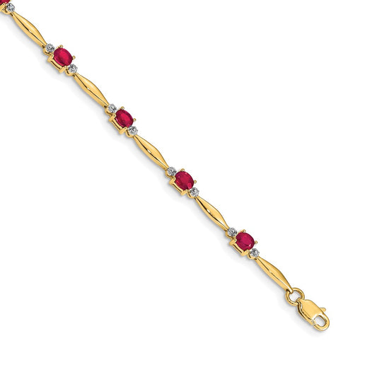 14k Yellow Gold Natural Diamond and Oval Ruby Bracelet