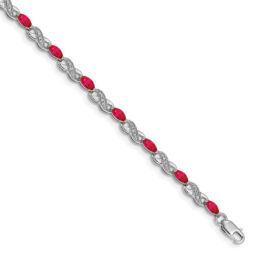 14k White Gold Natural Diamond and Ruby Infinity Bracelet