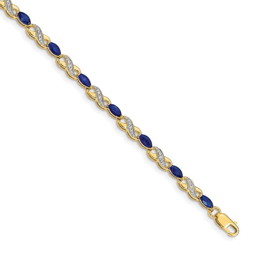 14k Yellow Gold Natural Diamond and Sapphire Infinity Bracelet