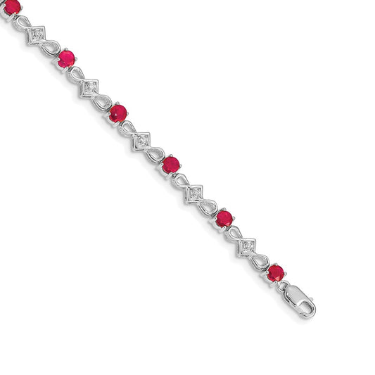 14k White Gold Natural Diamond and Ruby Bracelet