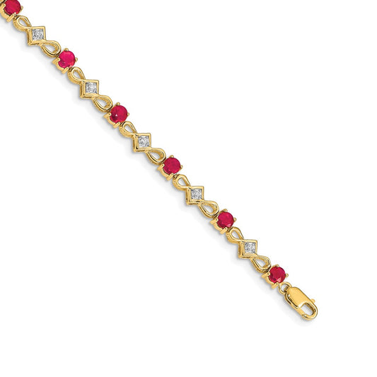 14k Yellow Gold Natural Diamond and Ruby Bracelet