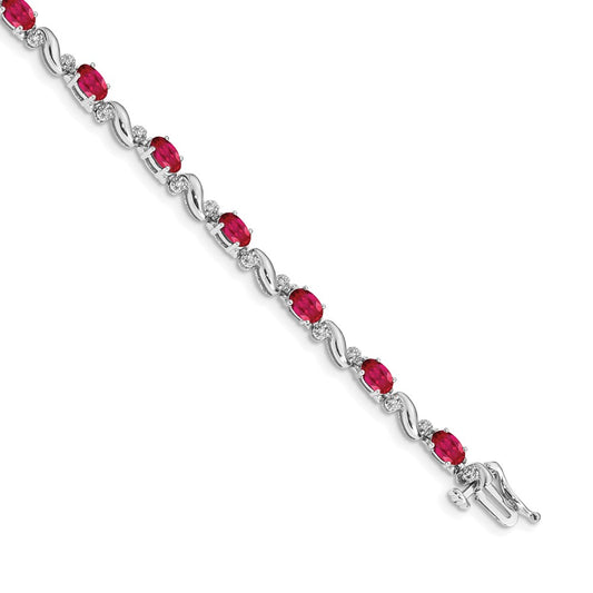 14k White Gold Natural Diamond and Ruby Bracelet