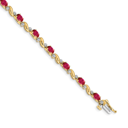 14k Yellow Gold Natural Diamond and Ruby Bracelet