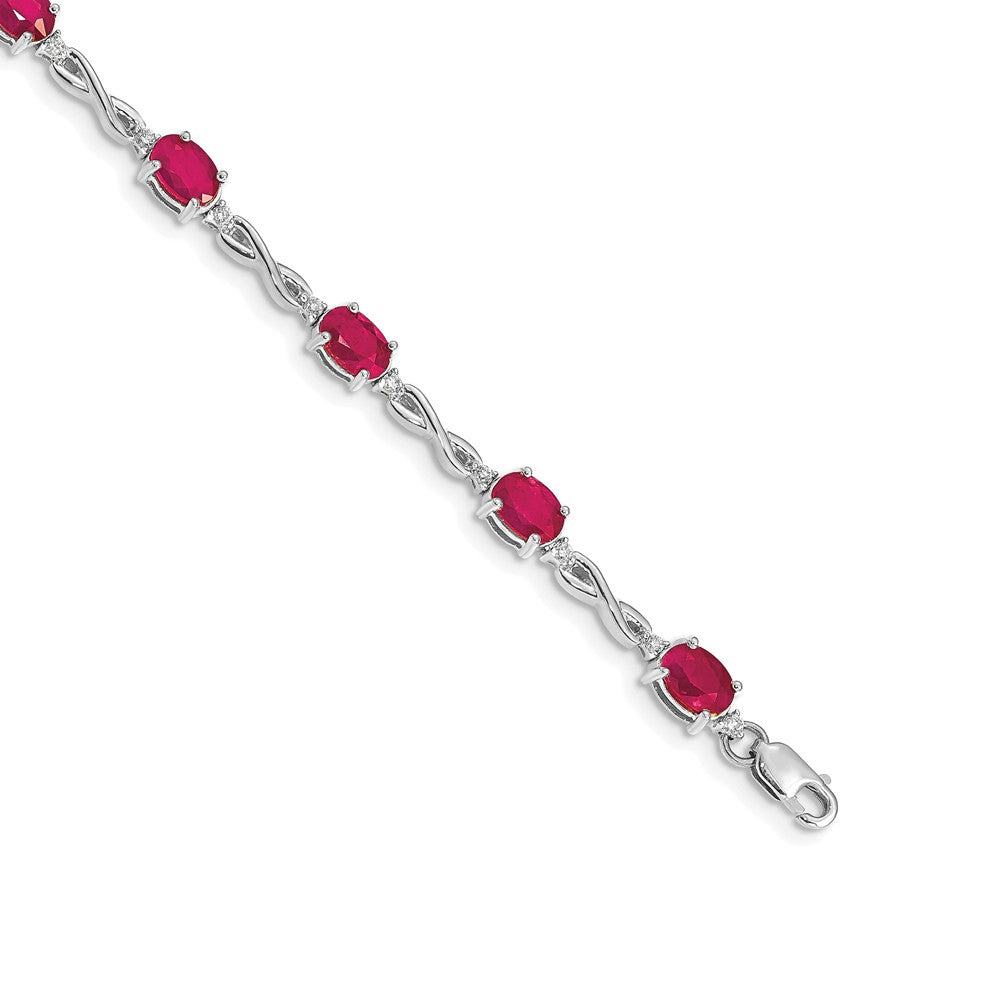 14k White Gold Natural Diamond and Ruby Bracelet