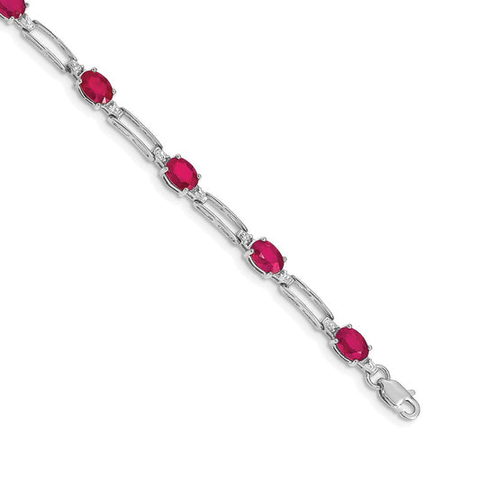 14k White Gold Natural Diamond and Ruby Bracelet