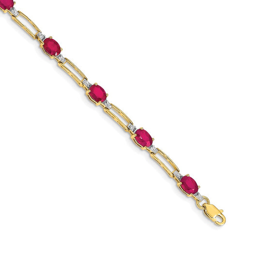 14k Yellow Gold Natural Diamond and Oval Ruby Bracelet