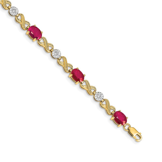 14k Yellow Gold Natural Diamond and Ruby Infinity Bracelet