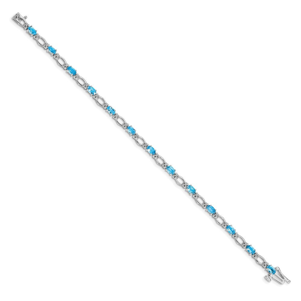 14k White Gold Natural Diamond and Blue Topaz Bracelet