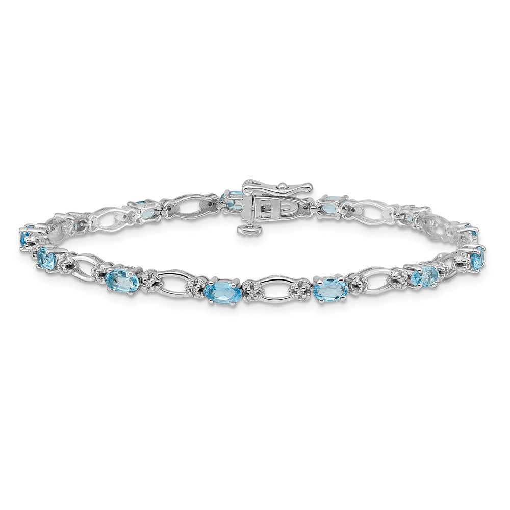 14k White Gold Natural Diamond and Blue Topaz Bracelet