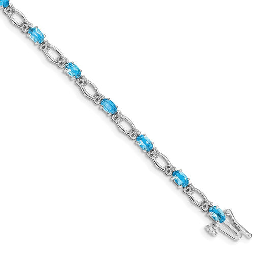 14k White Gold Natural Diamond and Blue Topaz Bracelet