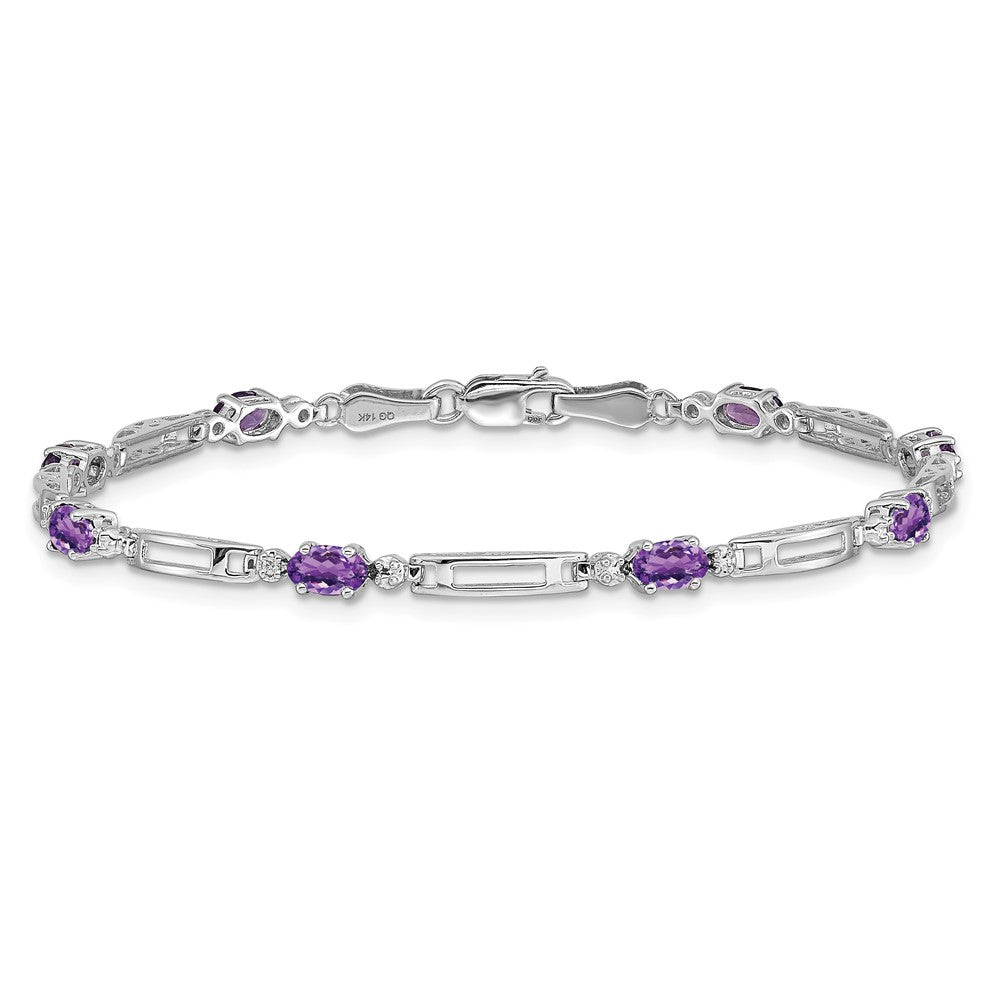 14k White Gold Natural Diamond and Amethyst Bracelet