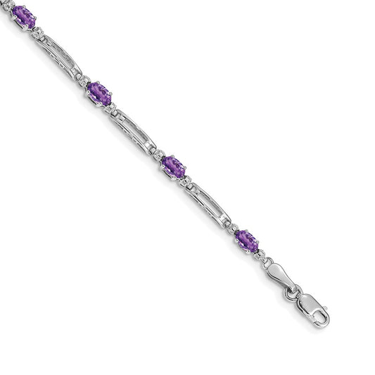 14k White Gold Natural Diamond and Amethyst Bracelet