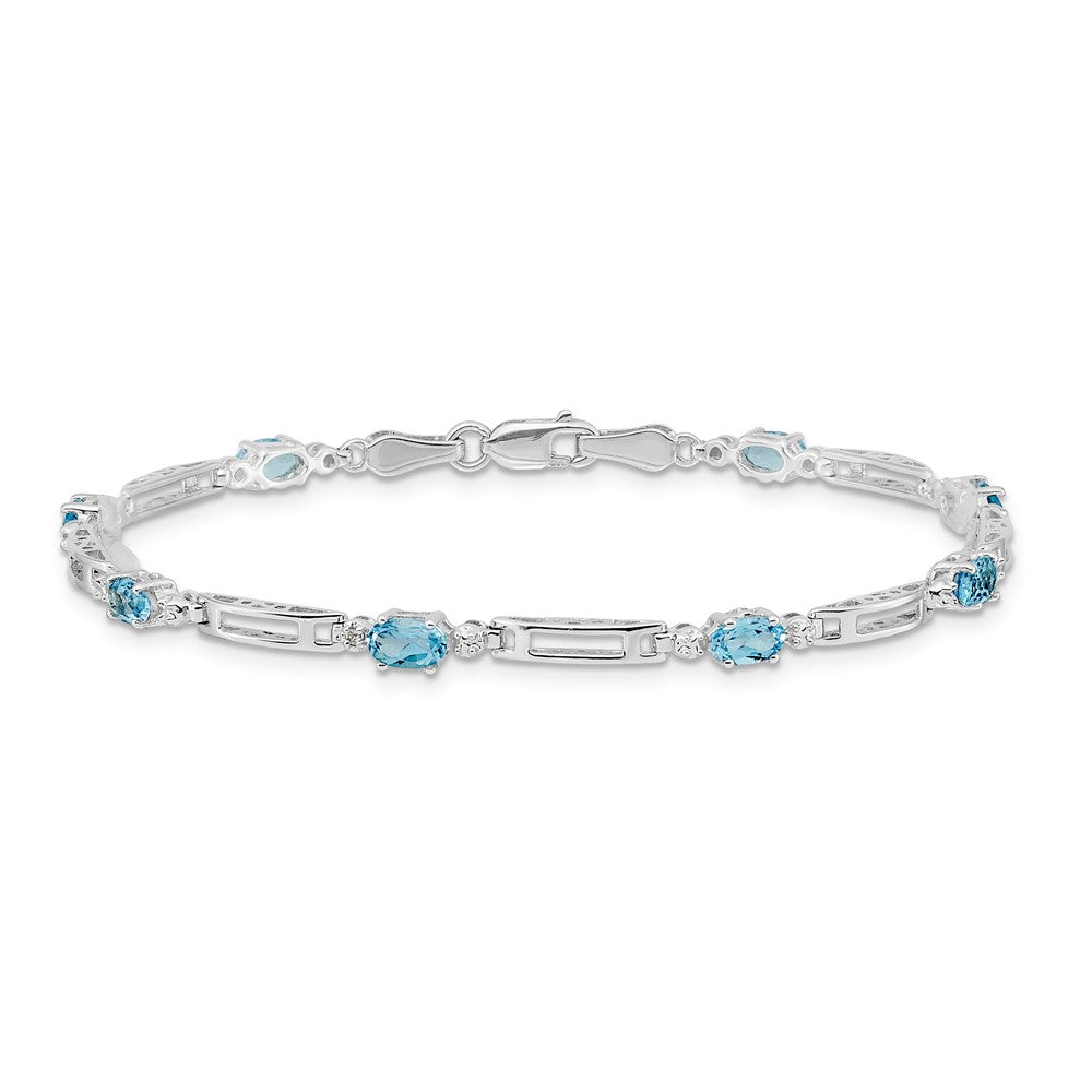 14k White Gold Natural Diamond and Blue Topaz Bracelet