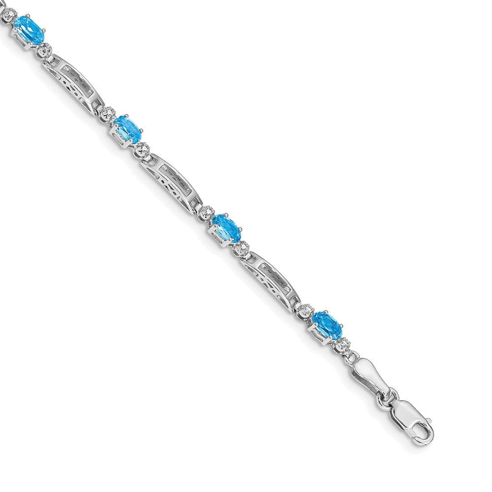 14k White Gold Natural Diamond and Blue Topaz Bracelet