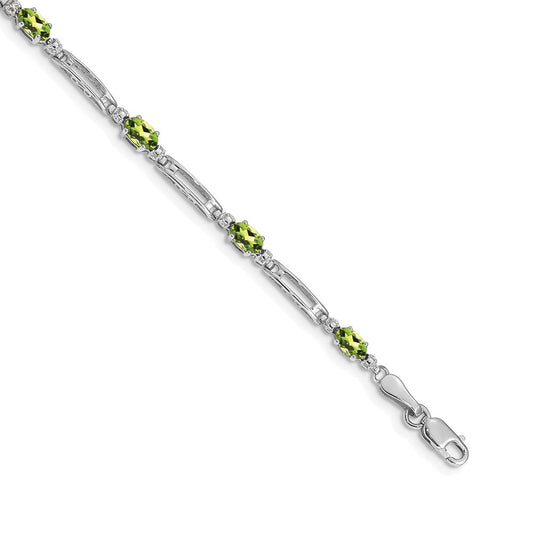 14k White Gold Natural Diamond and Peridot Bracelet