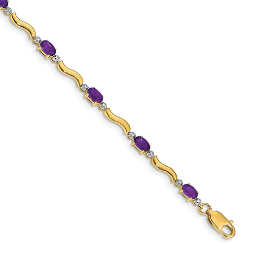 14k Yellow Gold Natural Diamond and Amethyst Bracelet