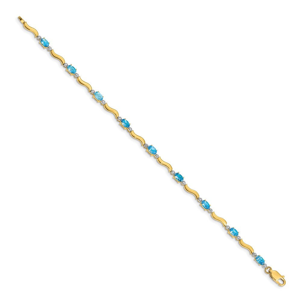 14k Yellow Gold Fancy Natural Diamond and Blue Topaz Bracelet