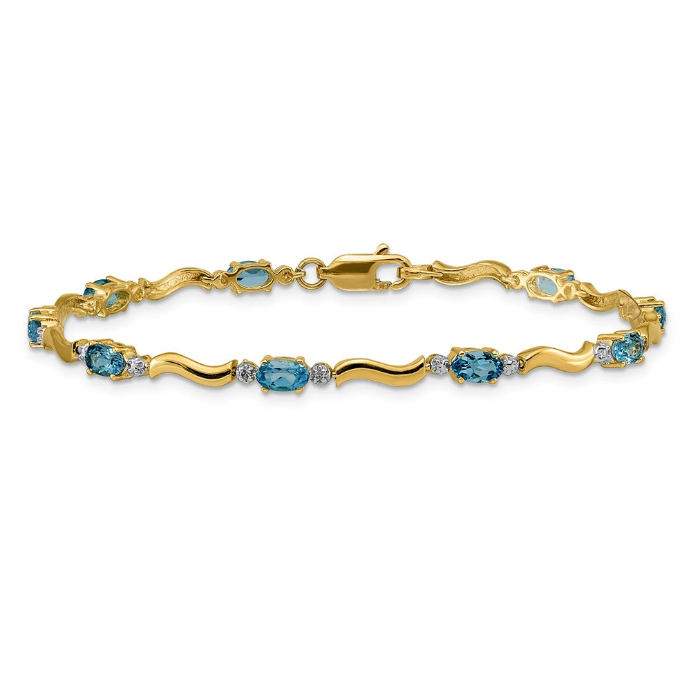 14k Yellow Gold Fancy Natural Diamond and Blue Topaz Bracelet