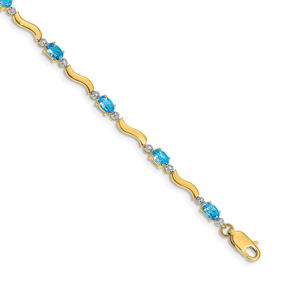 14k Yellow Gold Fancy Natural Diamond and Blue Topaz Bracelet