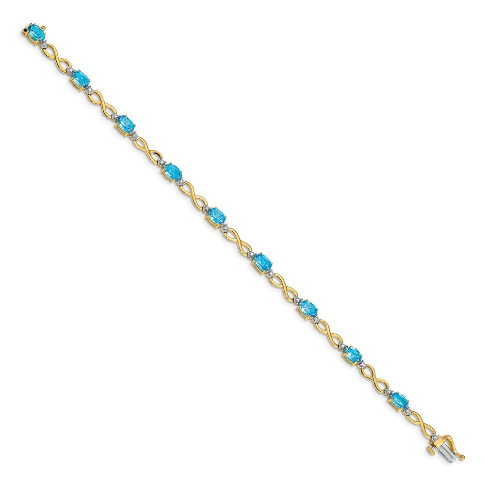 14k Yellow Gold Blue Topaz and Natural Diamond Infinity Bracelet