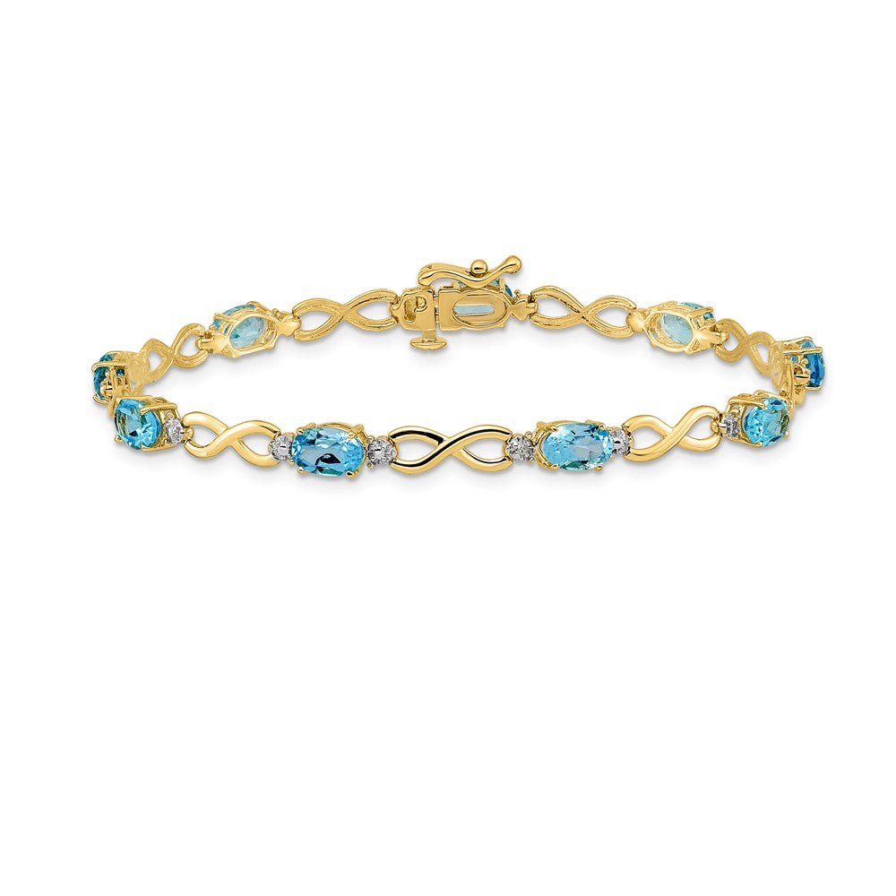 14k Yellow Gold Blue Topaz and Natural Diamond Infinity Bracelet