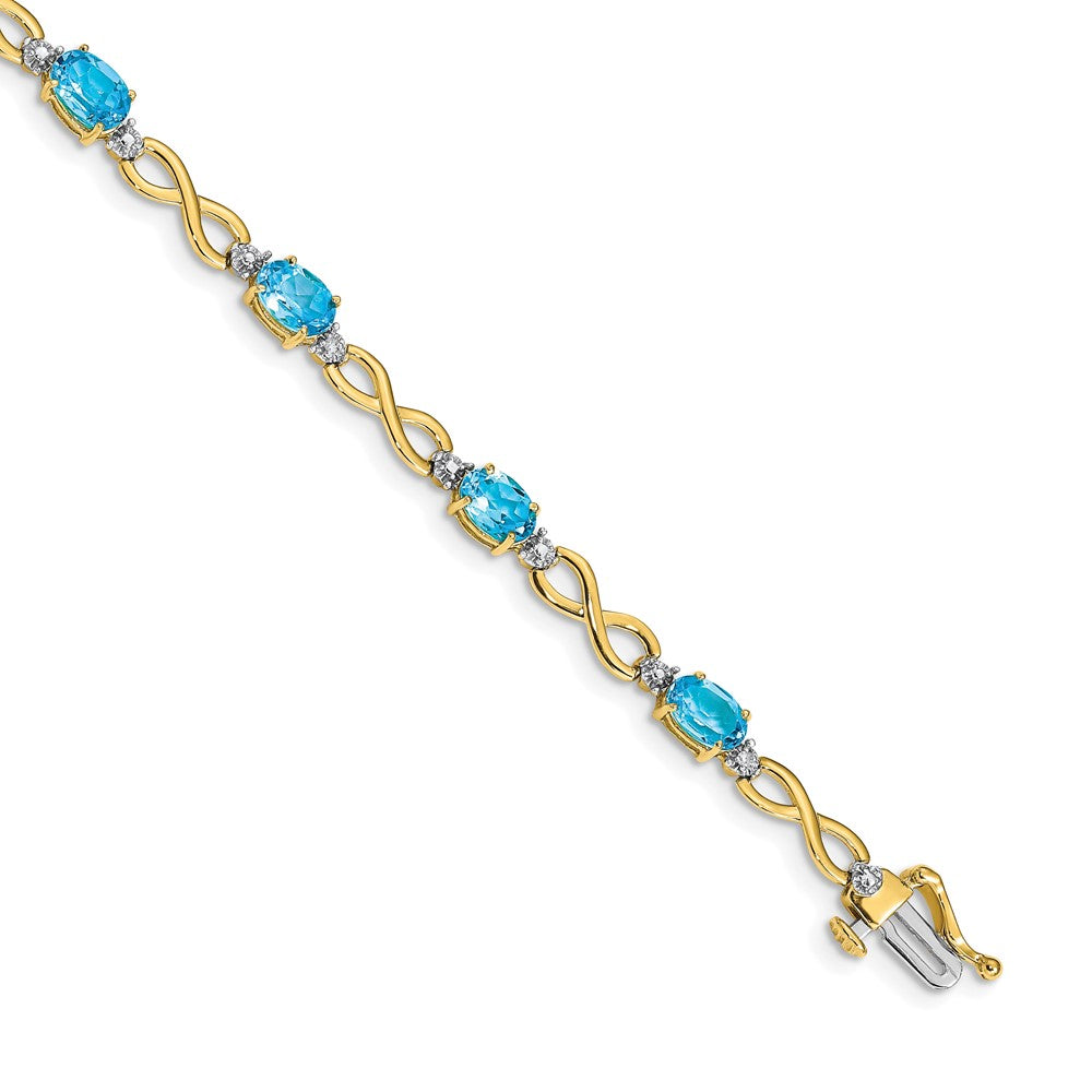 14k Yellow Gold Blue Topaz and Natural Diamond Infinity Bracelet