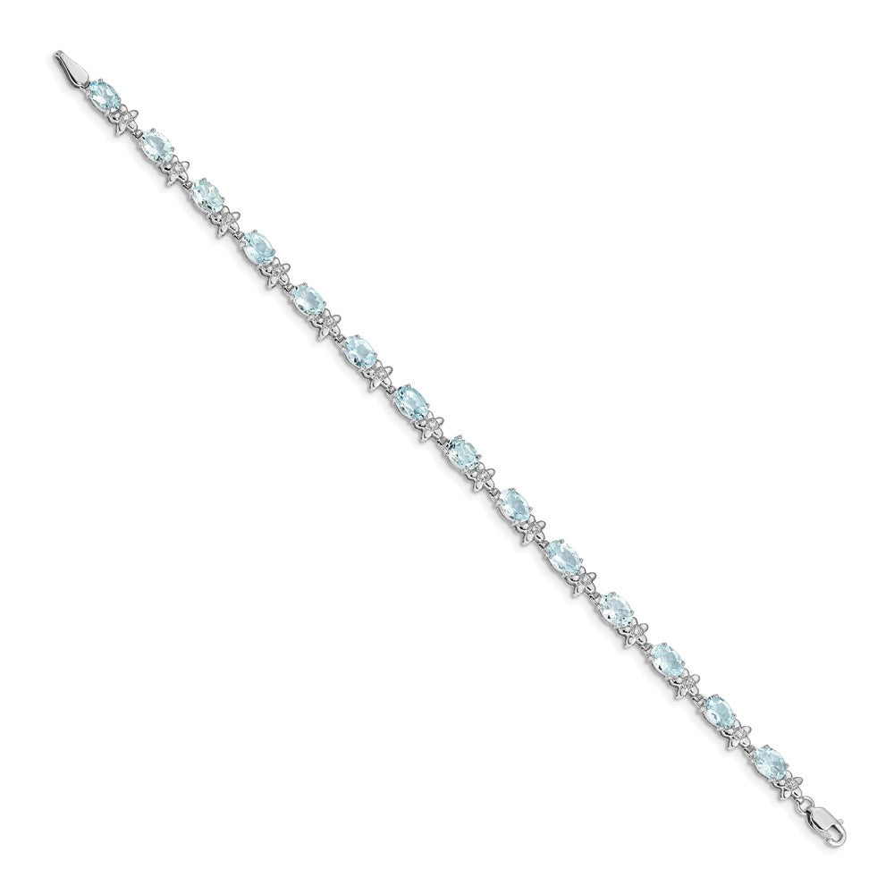 14k White Gold Floral Natural Diamond and Aquamarine Bracelet