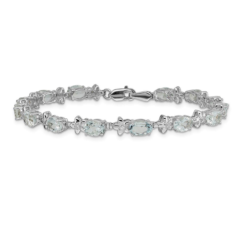 14k White Gold Floral Natural Diamond and Aquamarine Bracelet