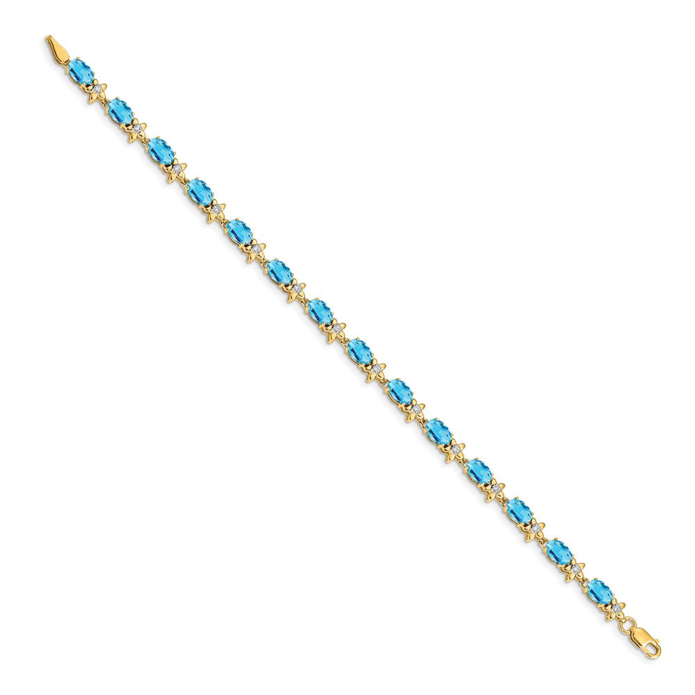 14k Yellow Gold Floral Natural Diamond and Blue Topaz Bracelet