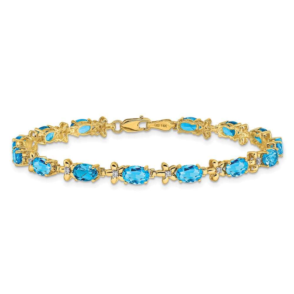 14k Yellow Gold Floral Natural Diamond and Blue Topaz Bracelet