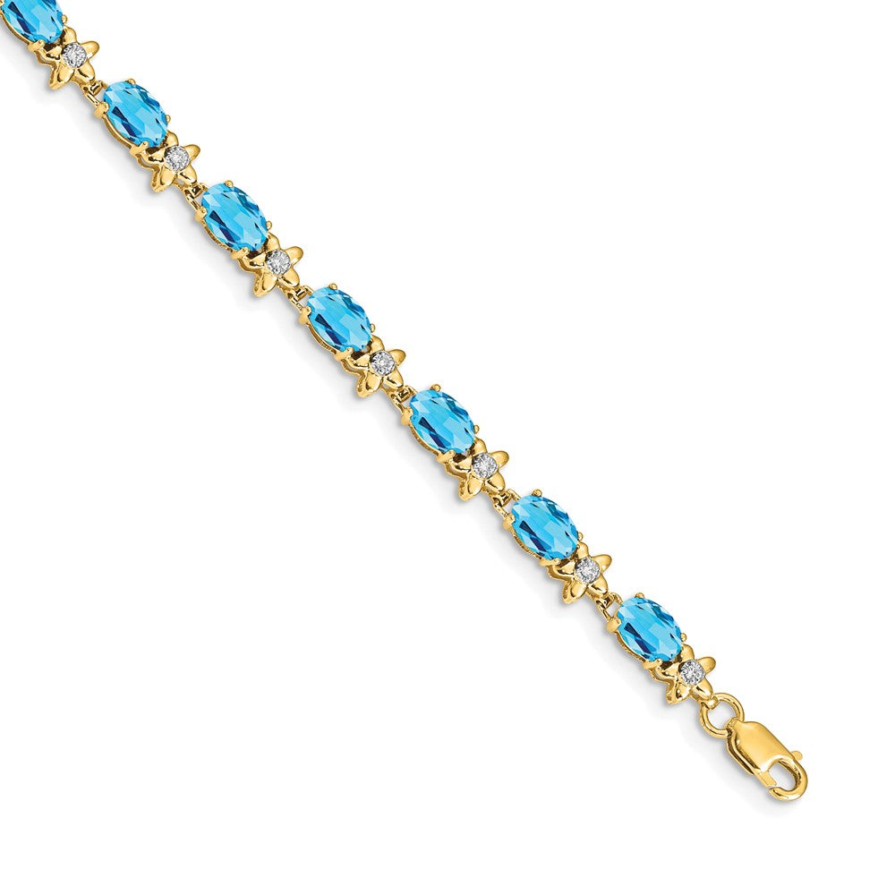 14k Yellow Gold Floral Natural Diamond and Blue Topaz Bracelet