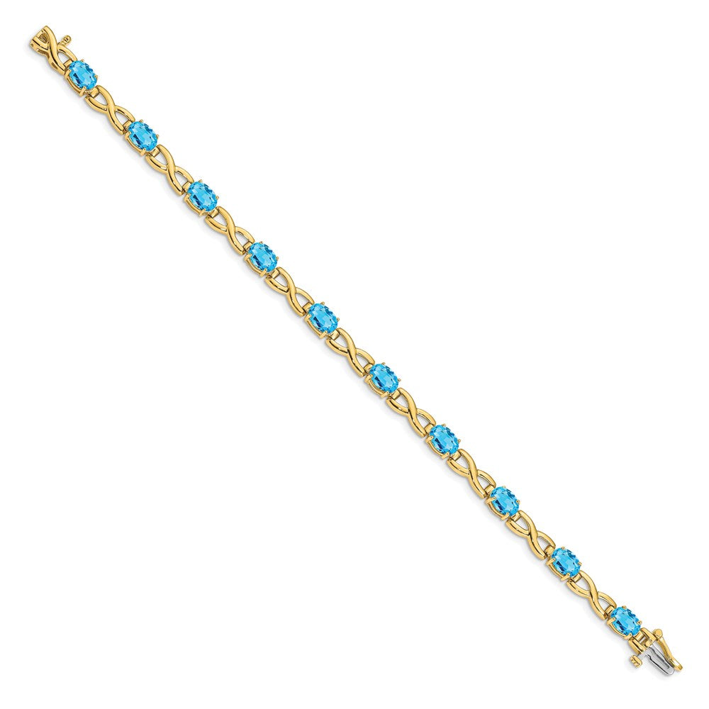 14k Yellow Gold 7x5mm Oval Blue Topaz Bracelet