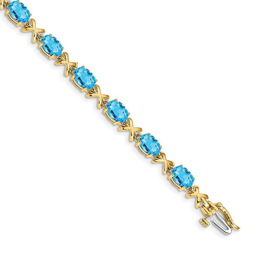 14k Yellow Gold 7x5mm Oval Blue Topaz Bracelet