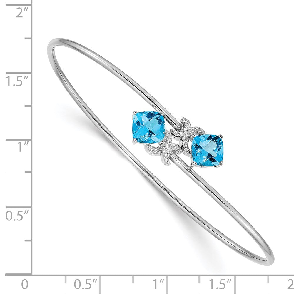 14k White Gold .03ct Natural Diamond and Blue Topaz Flexible Bangle